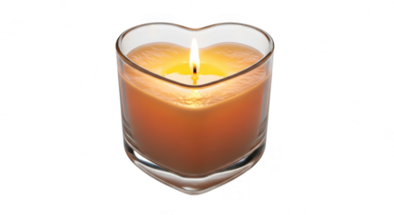 Burning heartshaped candle in glass holder isolated on transparent background