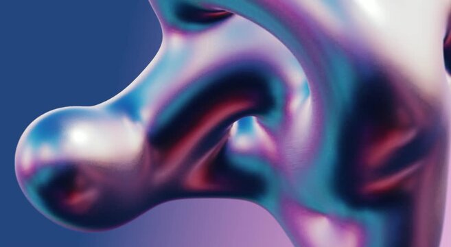 Static abstract shape with dynamic reflections and shifting iridescent hues in purple, pink, and blue. Glossy surface and fluid lighting create a surreal loop ideal for ambient design and branding