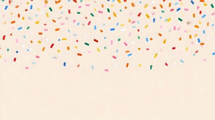 A dynamic cascade of vibrant multi colored confetti pieces drifts down against a soft neutral backdrop evoking a sense of joy and festivity perfect for party and event themes