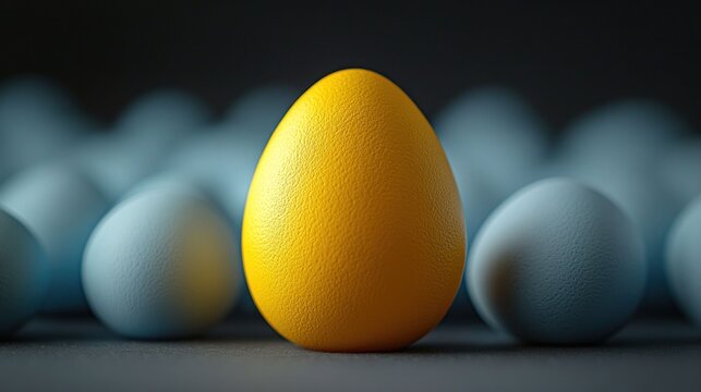 Single bright yellow egg amongst pale blue eggs
