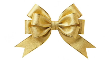 Shiny gold gift bow for present decoration, isolated on transparent background