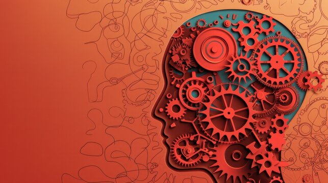 Creative mind with gears and mechanisms celebrating world logic day. Horizontal banner. Copy space. Creativity and Knowledge. Flat illustartion. World Philosophy Day - Powered by Adobe