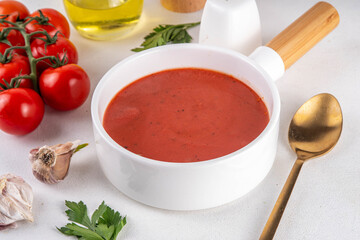Tasty autumn seasonal tomato cream soup