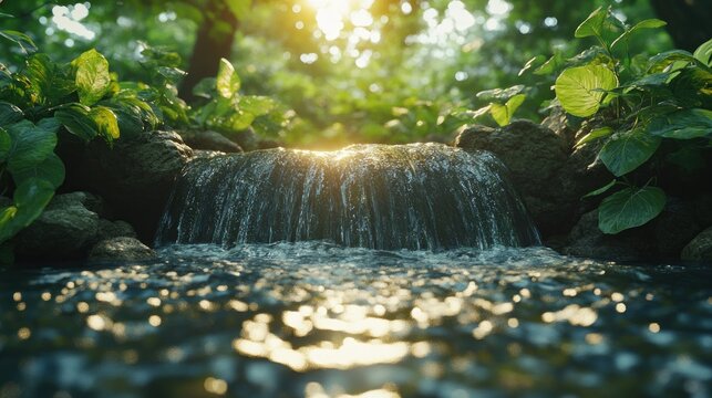 Small waterfall cascading in lush greenery - Powered by Adobe
