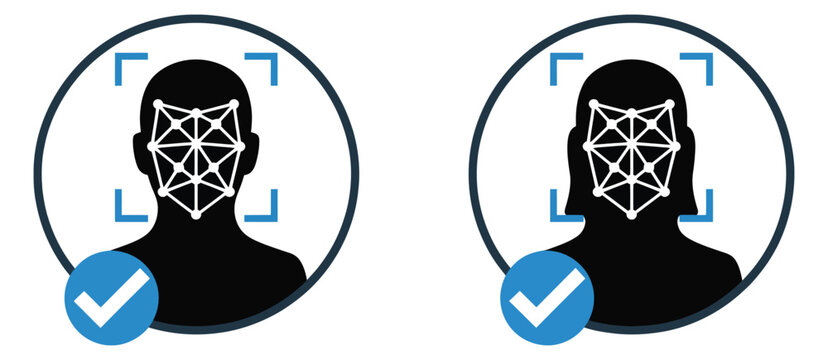 Face id icon, face identification, identification of a person, face scanning process, biometric verification, facial recognition system, and identity detection vector illustration, perfect for securit