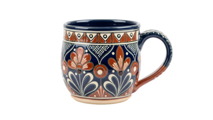 Hand-painted ceramic mug, isolated on transparent background