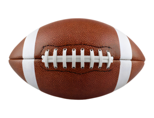 A detailed view of a classic brown and white striped football on black