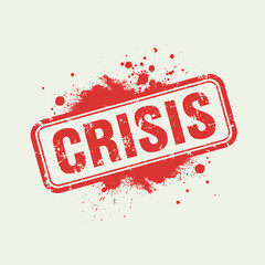 Red grunge rubber stamp with the word CRISIS and ink splatters on a light background, symbolizing an urgent situation or emergency.