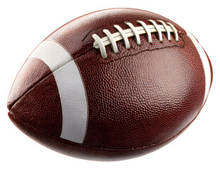 A detailed view of a classic brown american football against a dark backdrop