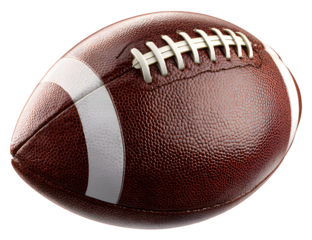 A detailed view of a classic brown american football against a dark backdrop