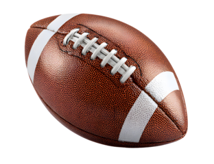 A classic brown american football with white laces on a black background