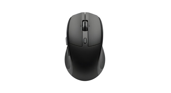 Modern dark gray wireless computer mouse top view isolated on transparent background