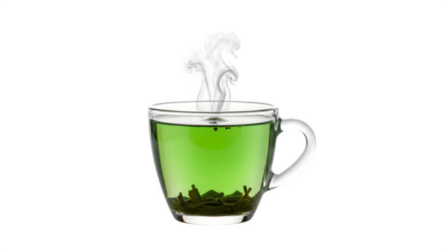 Green tea in glass cup, isolated on transparent background - Powered by Adobe