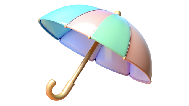 Pastel colored umbrella isolated on white background for protection and style