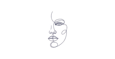 Elegant single line abstract human face with smooth flowing curves and minimalist art style