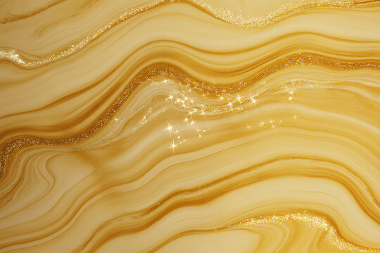 Abstract swirling pattern of golden marble with glitter accents