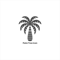 Palm tree icon silhouette isolated on white background, simple tropical plant pictogram for beach, travel, vacation, and summer holiday vector illustration.