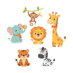 Naklejka premium Cute jungle baby animals set for children