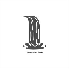 Cascading water icon silhouette isolated on white background, simple waterfall pictogram for nature, travel, environment, and stream flow vector illustration.