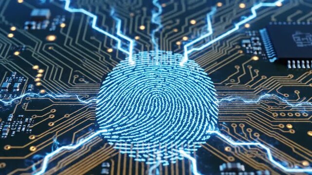 High-Tech Circuit Board with Digital Fingerprint Design for Security and Identification