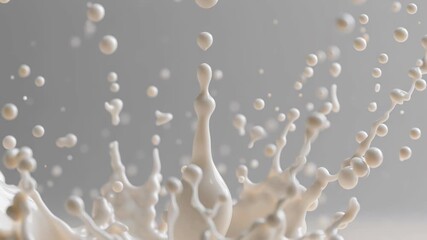 Frozen splash of milk or cream swirling and splashing upward in mid-air with detailed droplets against a beige background for dairy, freshness, or fluidity concepts - Powered by Adobe