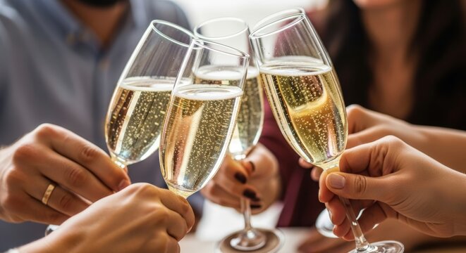 Celebratory Toast with Champagne Glasses at a Party. - Powered by Adobe