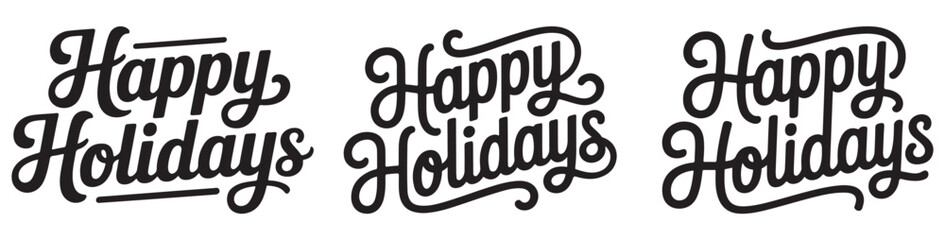 Obraz premium Set of happy holidays typography decorative lettering for festive season greetings isolated on white background