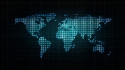 a global map outlined in glowing blue, set against a dark background, representing worldwide connectivity