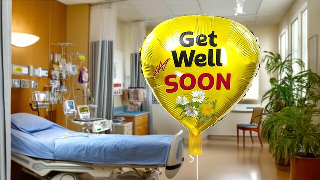 From inside a &ldquo;Get Well Soon&rdquo; balloon in hospital room where patient just died family leaving, balloon still floating happily, cruel irony