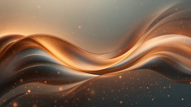 Elegant abstract background featuring fluid shapes with a blend of gold and dark tones, enhanced with subtle particle effects. The artwork embodies a sense of sophistication and artistic flair.