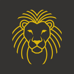 A stylized golden lion head with a geometric design and radiating mane on a dark background.