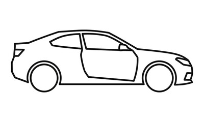 Naklejka premium Black and white line art vector of a two-door sports car side view