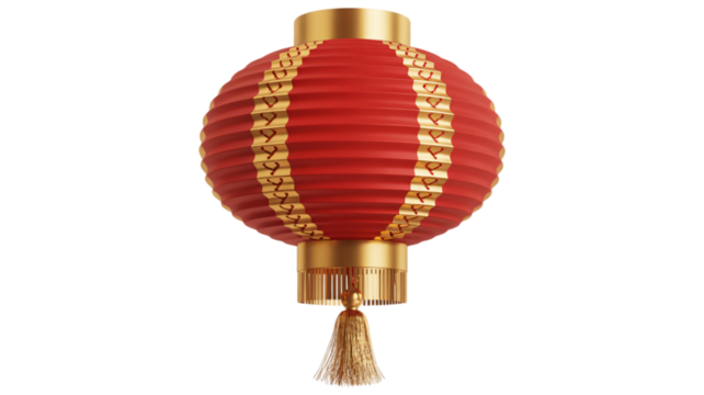 Red and gold pleated chinese lantern with tassel isolated on transparent background - Powered by Adobe