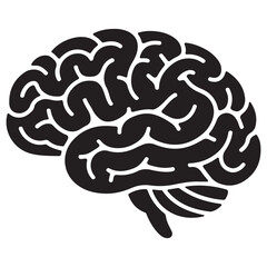 Brain silhouette icon in black and white minimal design on clean white background

