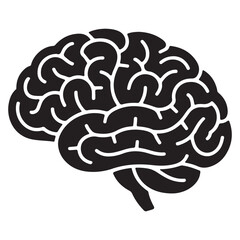 Brain silhouette icon in black and white minimal design on clean white background
