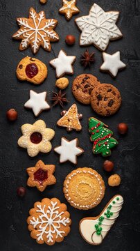 Weihnachtspl&auml;tzchen bewegen sich auf einem schwarzen Untergrund 