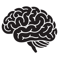 Brain silhouette icon in black and white minimal design on clean white background
