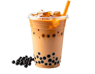 Refreshing milky beverage with chewy pearls and ice