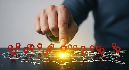 Hand placing a location pin on a map of the United States