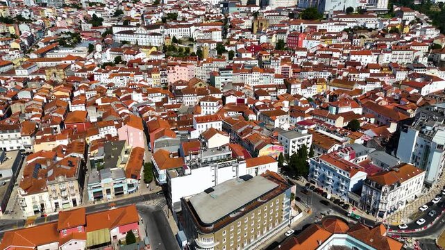 Aerial Drone View of Coimbra, Portugal &mdash; Historic City with Ancient University, Old Town Architecture, Scenic Mondego River, Cinematic Sunset Light, Portugal Travel and Panoramic Footage