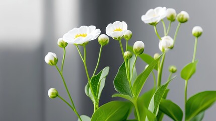 Realistic Industry Advertisement Luxury Delicate White Flowers with Green Leaves in Soft Natural Light