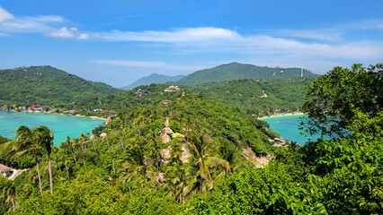 John Suwan Viewpoint overlooking two bays, Island Ko Tao, Surat Thani, Thailand, Southeast Asia.