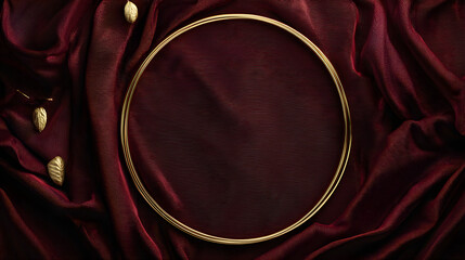 Luxury deep red velvet layout with golden accents arranged carefully around empty zone 
