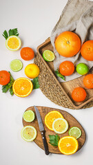 Fresh Assorted Citrus Fruits: Oranges, Lemons, Limes, and Tangerines, Top View