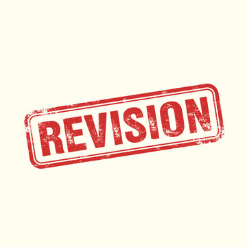 Red grunge rubber stamp with the word REVISION on a light background.