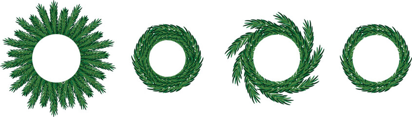 Set of Christmas and New Year wreaths. Festive poster, banner with a realistic fir wreath, typography.