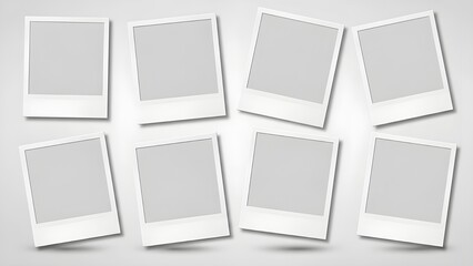 Set of Eight Blank Square Instant Photo Frames Template with Shadow Effect