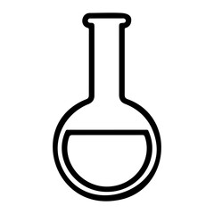 A simple line drawing of a round bottom flask partially filled with a liquid on a white background