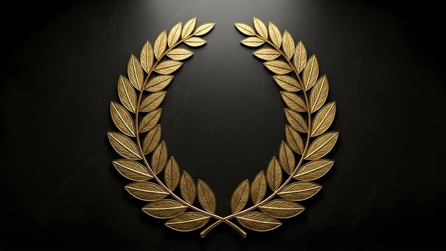 Cinematic Golden Metallic Laurel Wreath Award Design Element on Dark Background