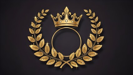 Luxury Golden Crown and Laurel Wreath Emblem Logo Design on Dark Background